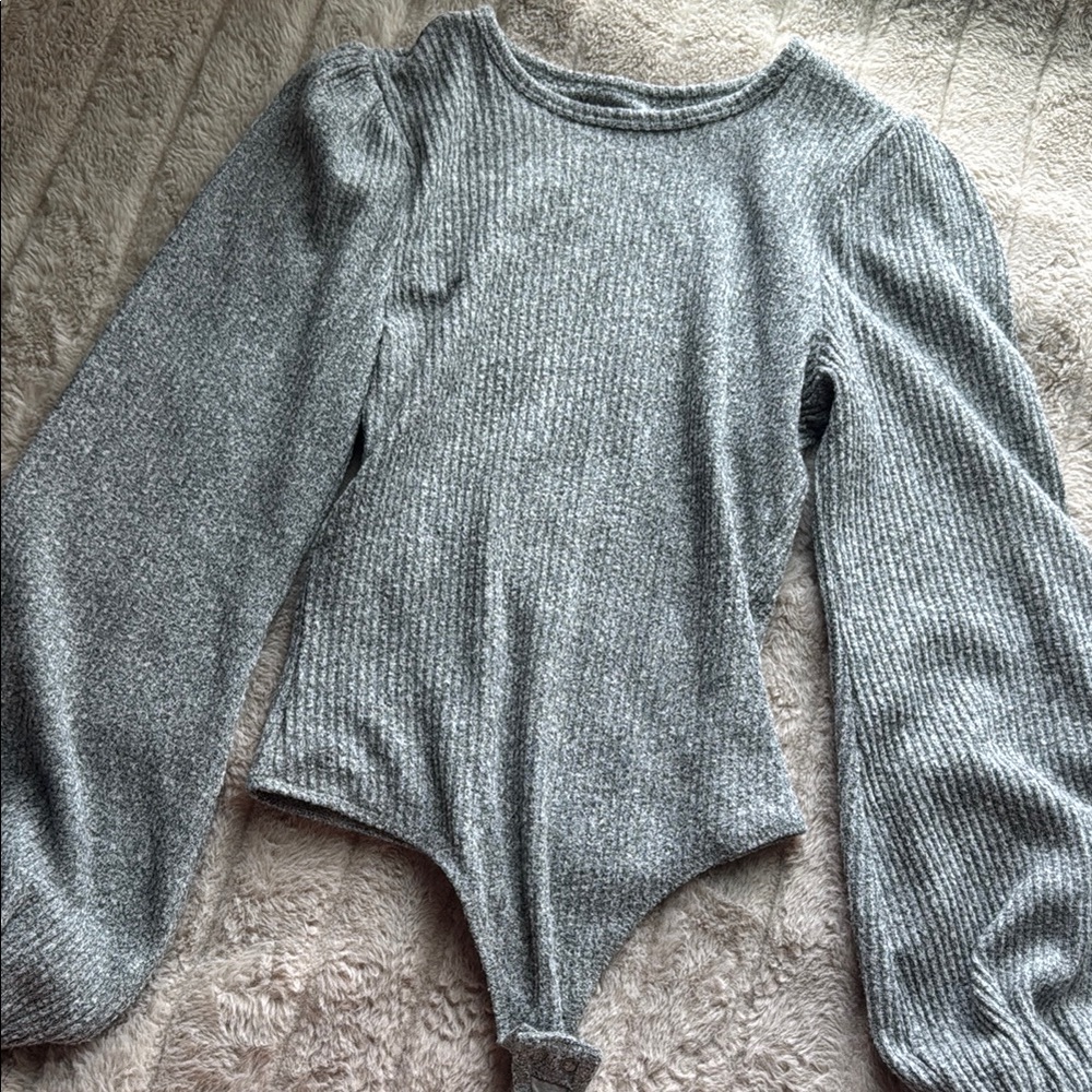 Gray Ribbed Women's Sweater Body Suit